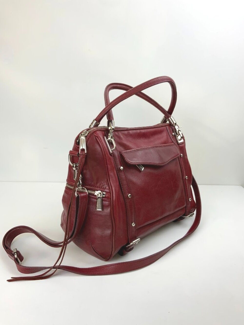 Rebecca Minkoff Burgundy Leather Cupid Satchel Bag Purse Crossbody - Picture 7 of 16